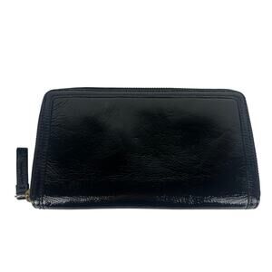 Halogen Womens Zip-Around Long Cash Card ID Organizer Patent Black/Red Wallet